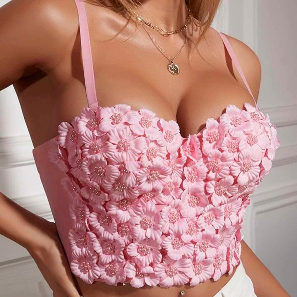 Beaded Detailed Flowers Corset Top - Picture 6 of 11